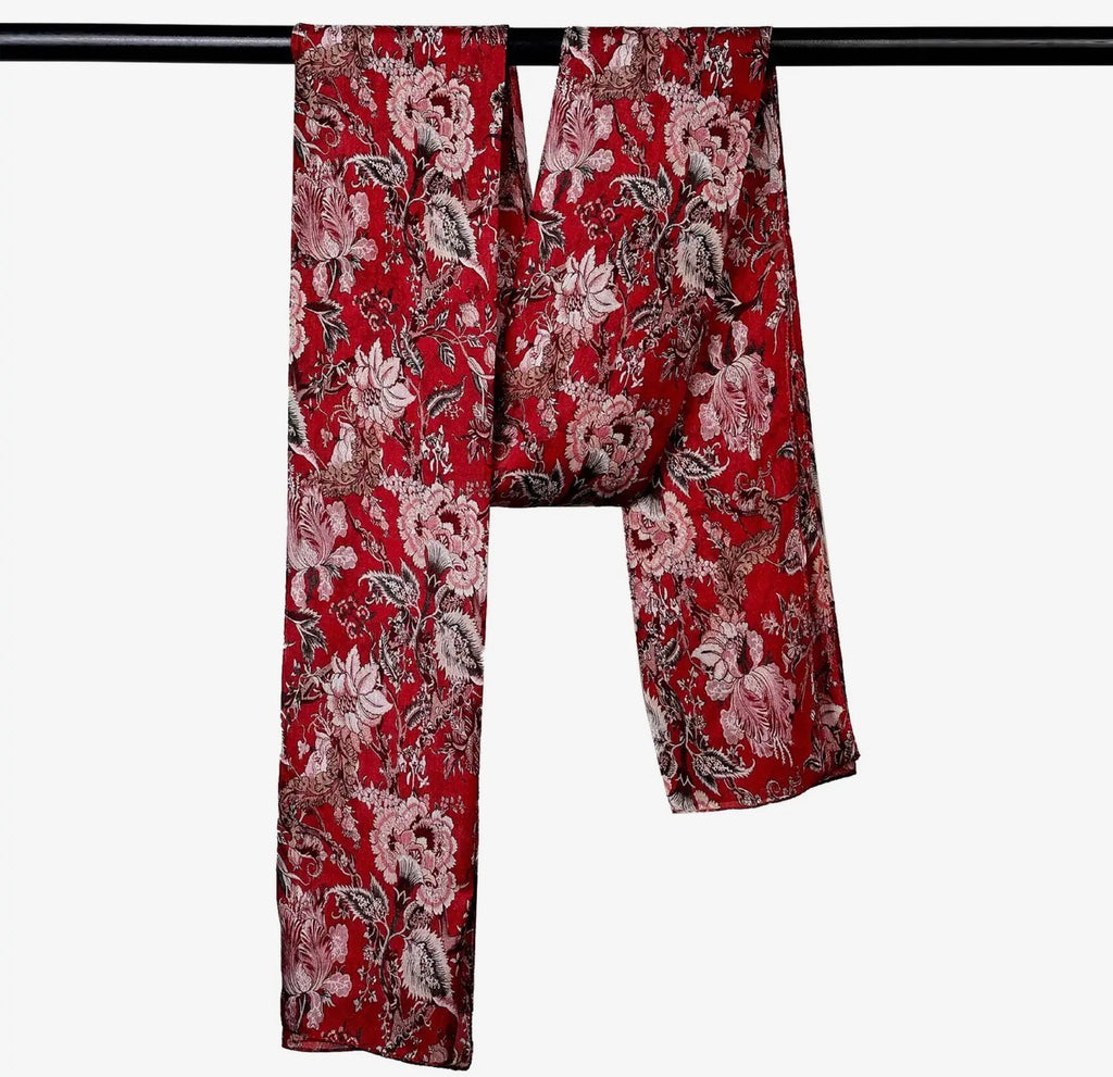   Crimson print heritage garden pure silk designer scarf - Stay Wild Collective  