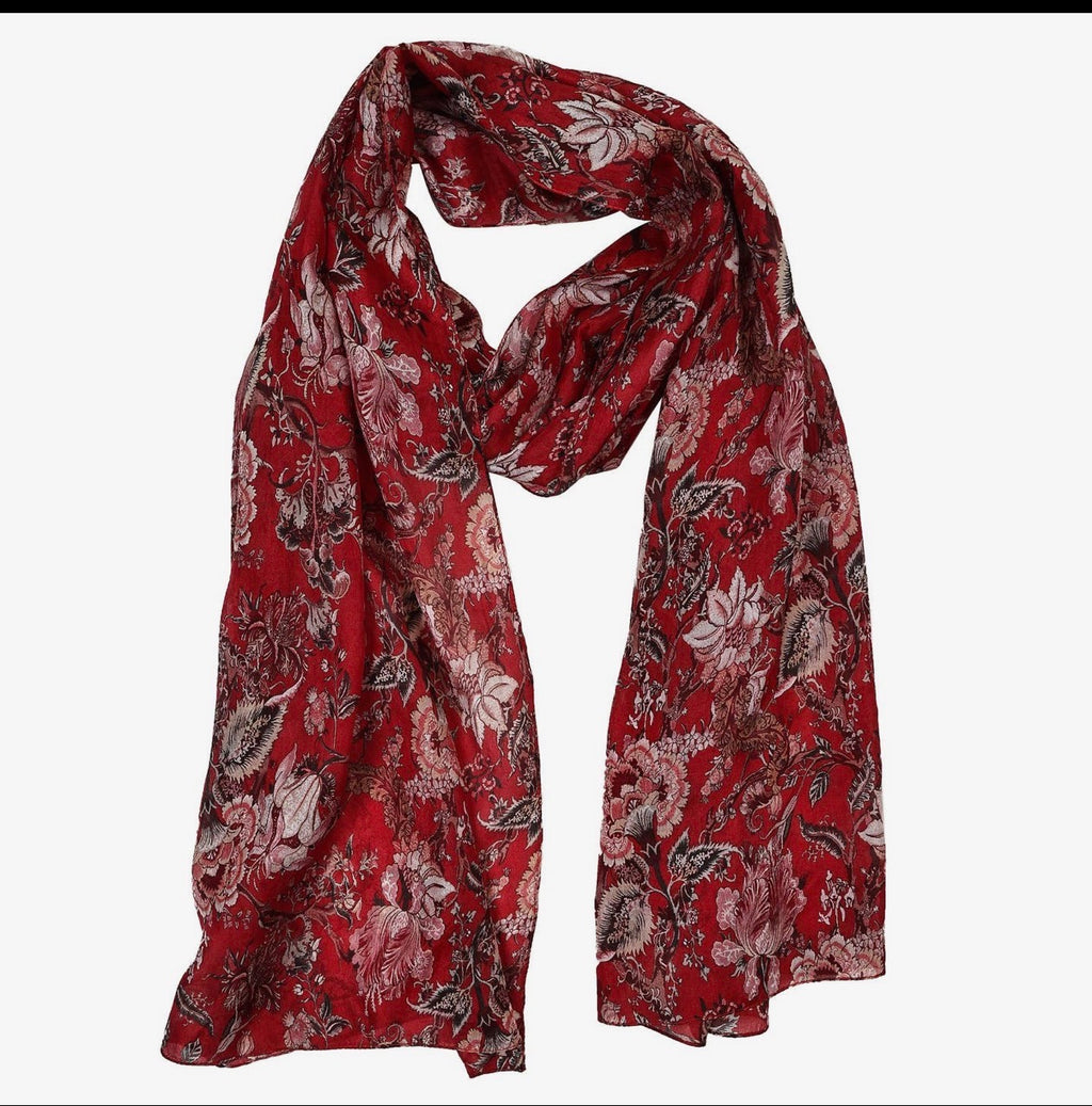   Crimson print heritage garden pure silk designer scarf - Stay Wild Collective  