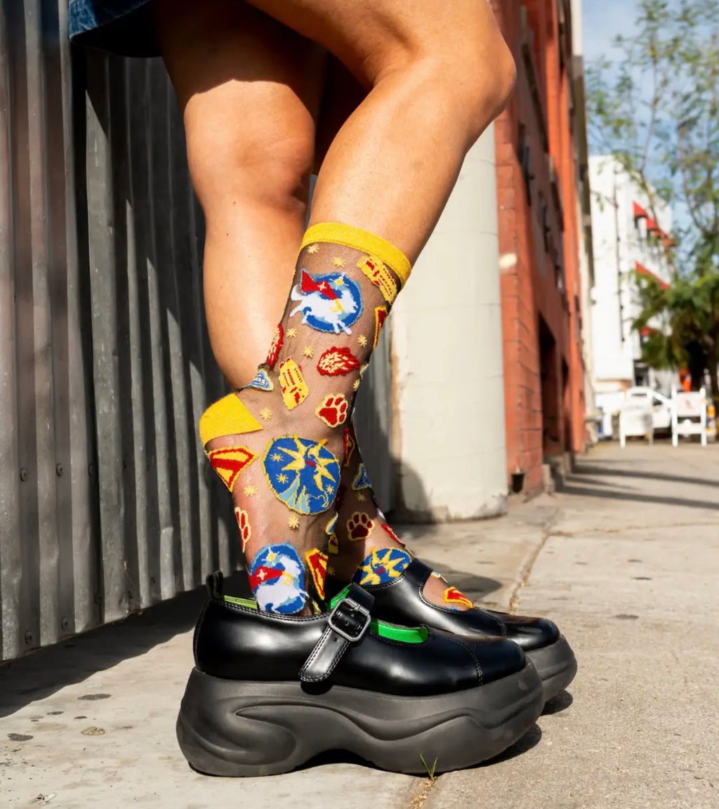 Supergirl clear krypto black sheer crew socks