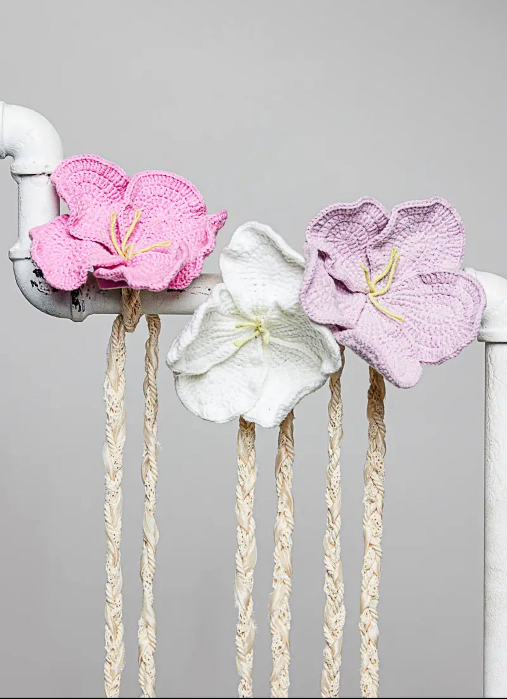 Iris hand crochet floral belt/ brooch purple