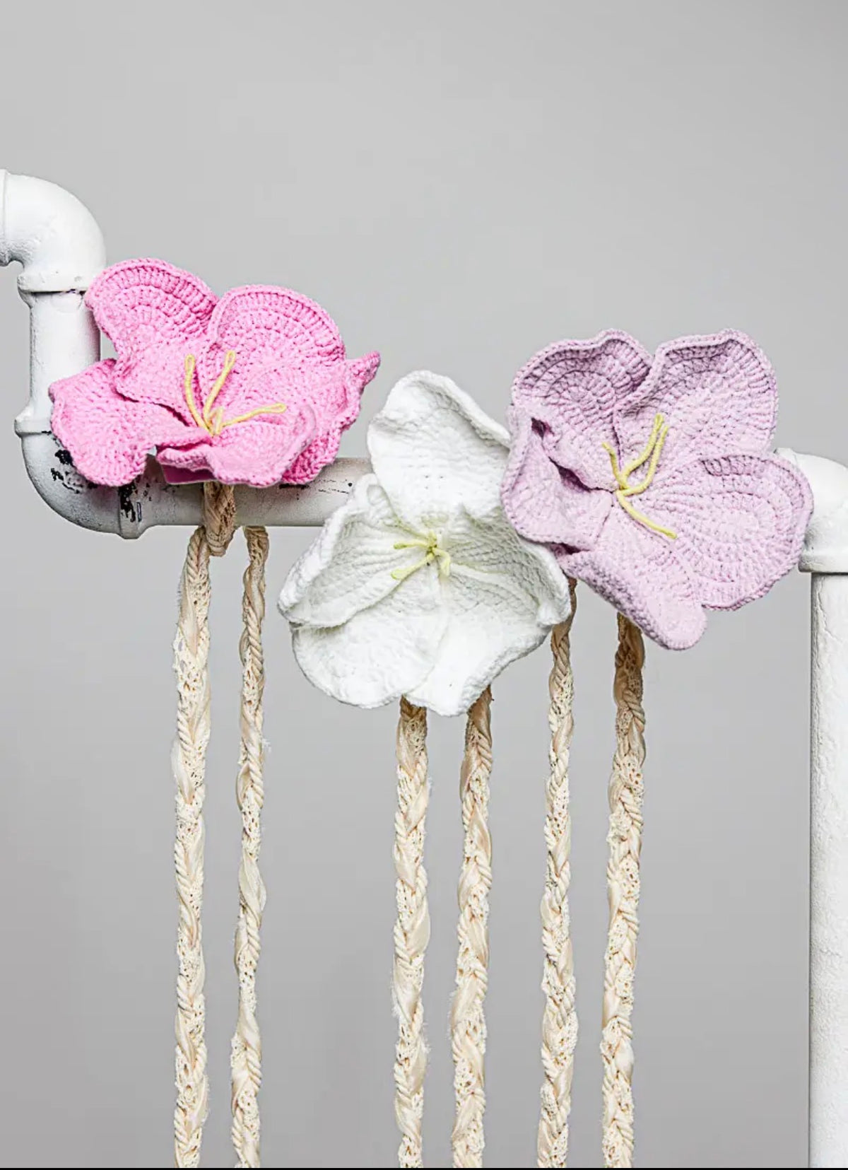 Iris hand crochet floral belt/ brooch purple