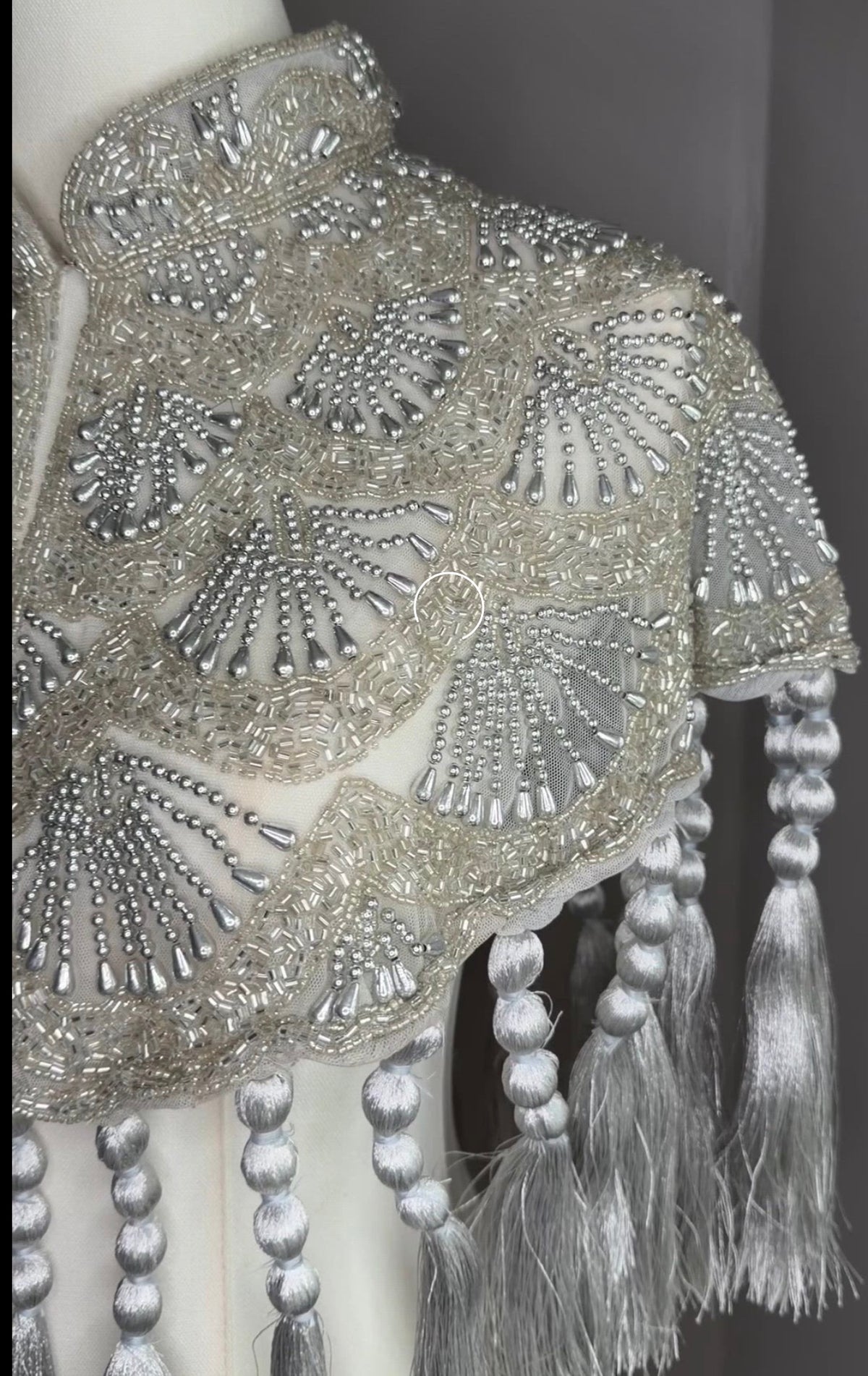 Celestine silver beaded tassel cape