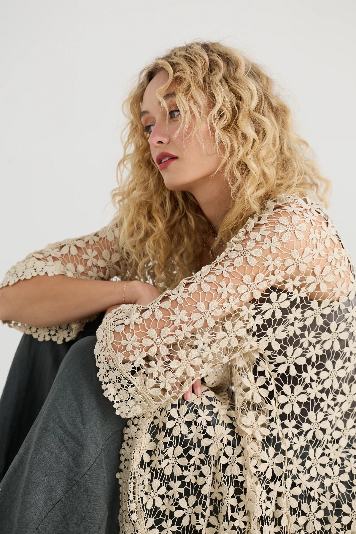 Miss roses sister violet Cordelia lace Jacket. Stone