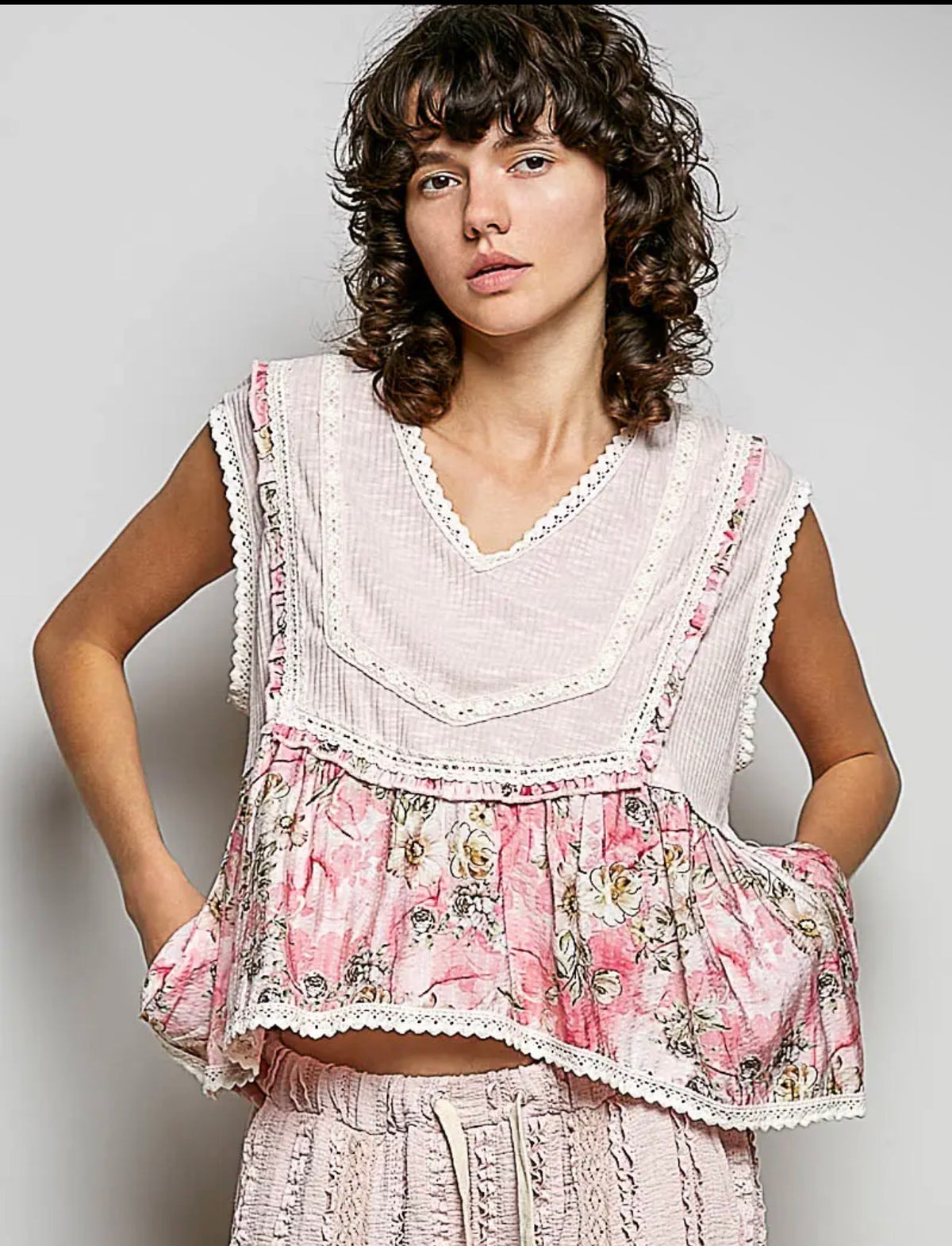 Ruth v neck ruffle ribbed top