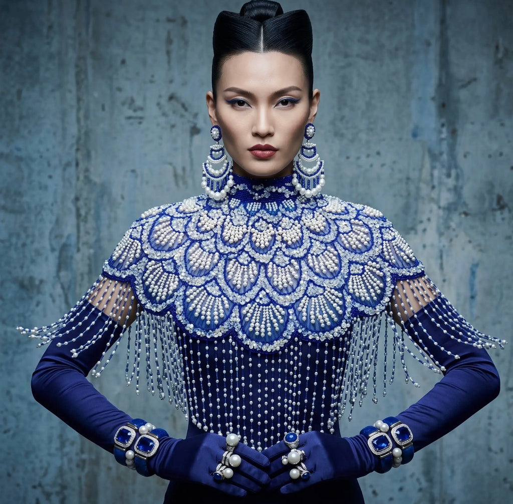 Santorini siren beaded capelet  royal blue