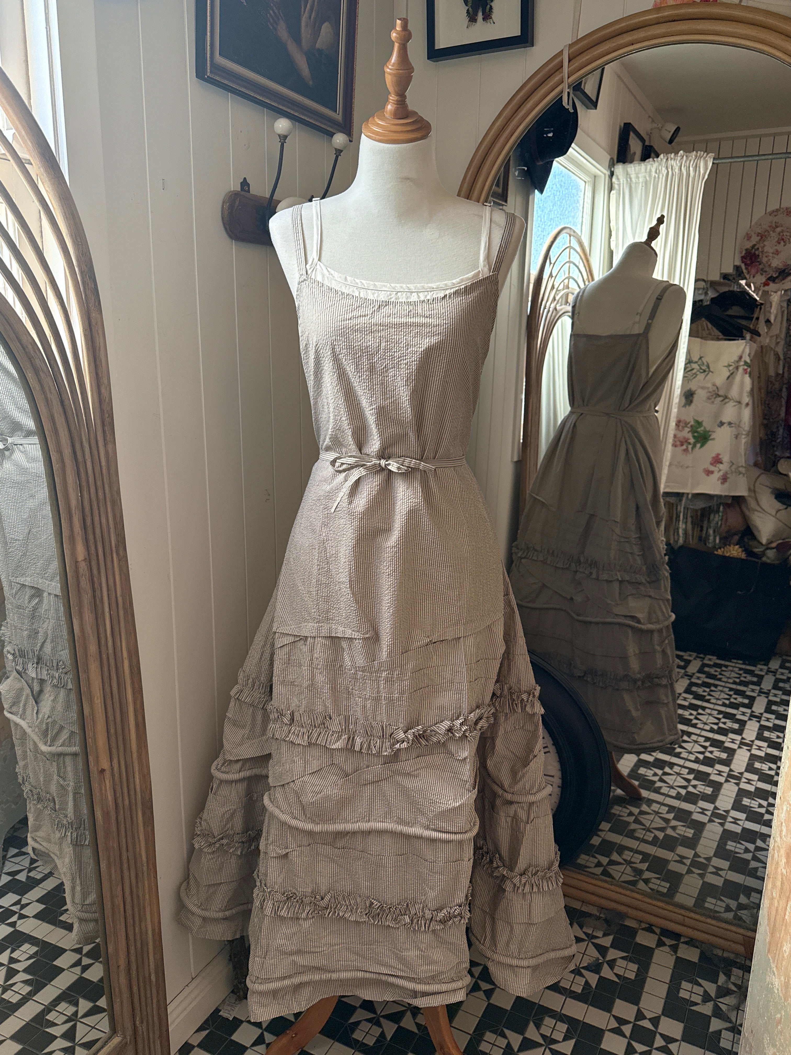 Krista Larson Long lavish striped seersucker cotton slip O/S
