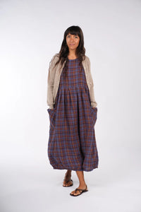 Montaigne Sartene French Linen Dress in Plaid