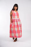 Montaigne Sartene Linen Dress in Orange Check