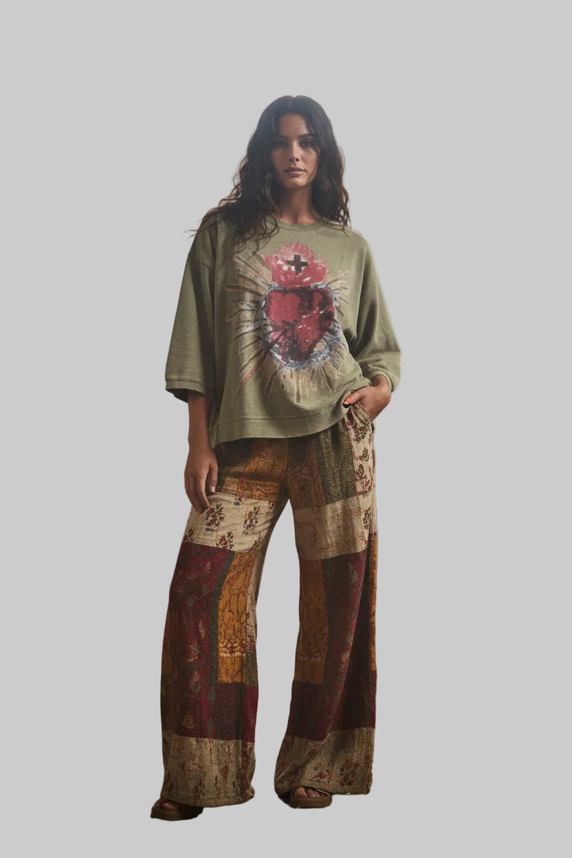  Dance with the moon sweat shirt olive sacred heart jaded gypsy - Stay Wild Collective  