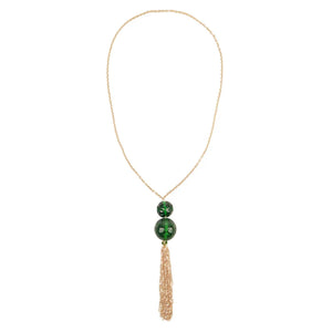 Douglaspoon Dual Ball Long Tassel Necklace Emerald Green - Stay Wild Collective  Accessories