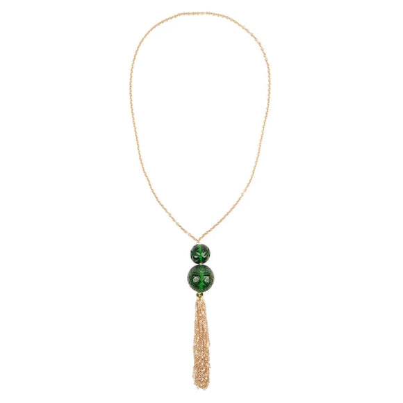 Douglaspoon Dual Ball Long Tassel Necklace Emerald Green - Stay Wild Collective  Accessories