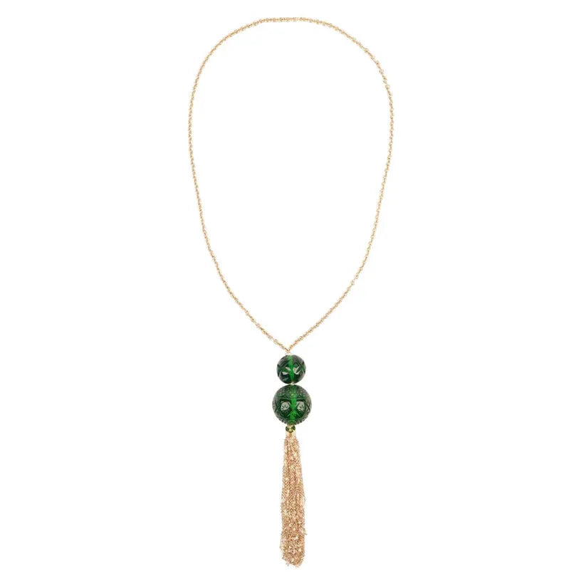 Douglaspoon Dual Ball Long Tassel Necklace Emerald Green - Stay Wild Collective  Accessories