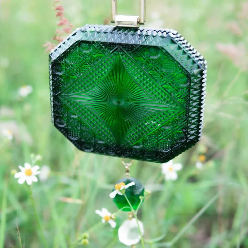 Douglaspoon Hand Carved Octagon Clutch Emerald Gr - Stay Wild Collective  Accessories