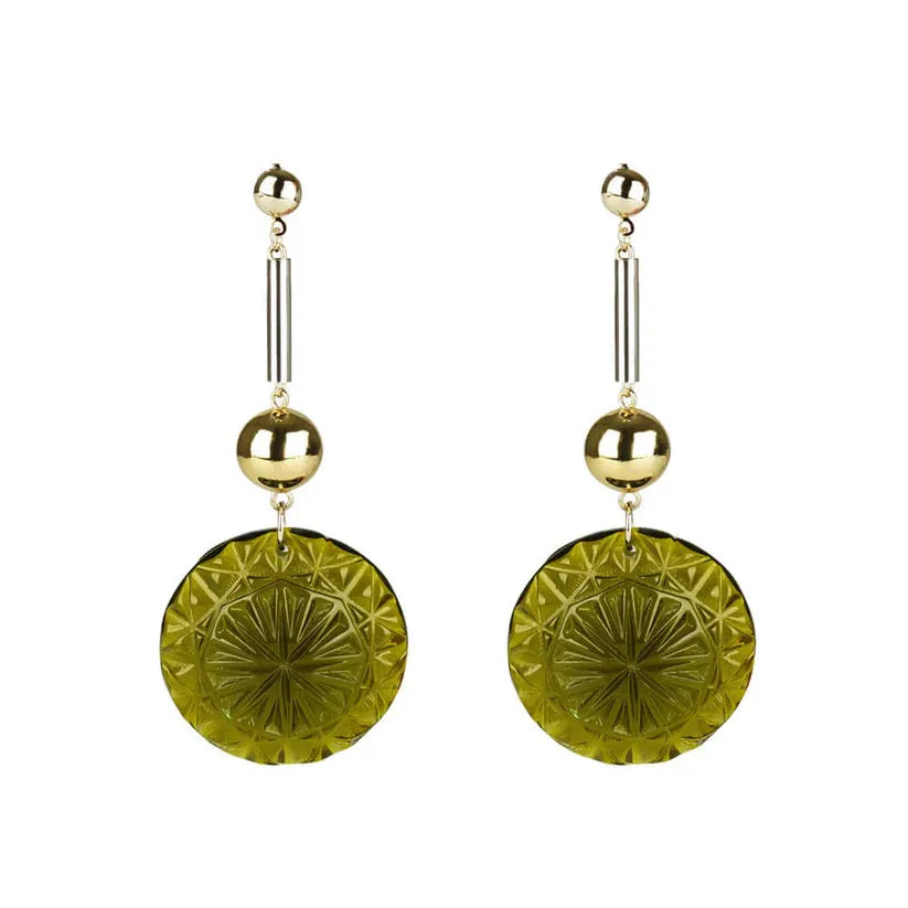 Douglaspoon Large Disc Bar Earrings Olive - Stay Wild Collective  Accessories