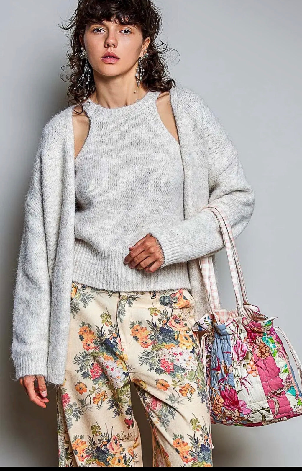 Helena Draw string patchwork vintage floral cotton shoulder bag