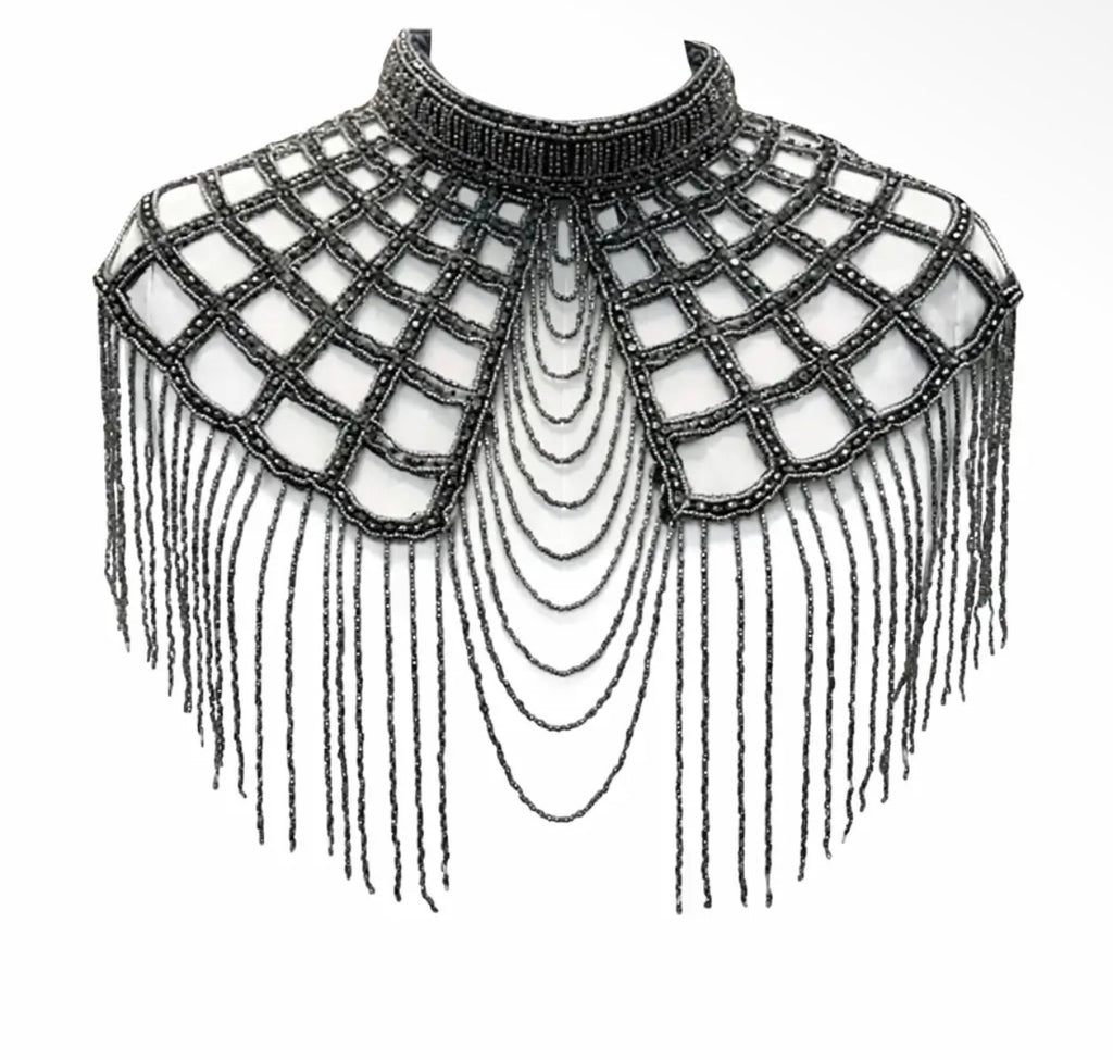 Onyx gunmetal beaded capelet