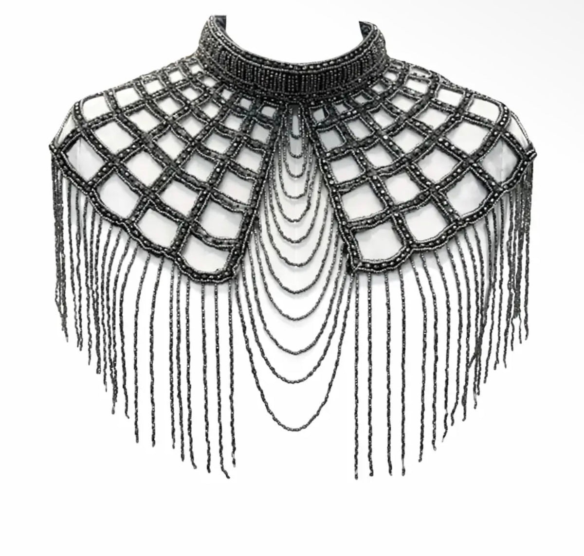 Onyx gunmetal beaded capelet