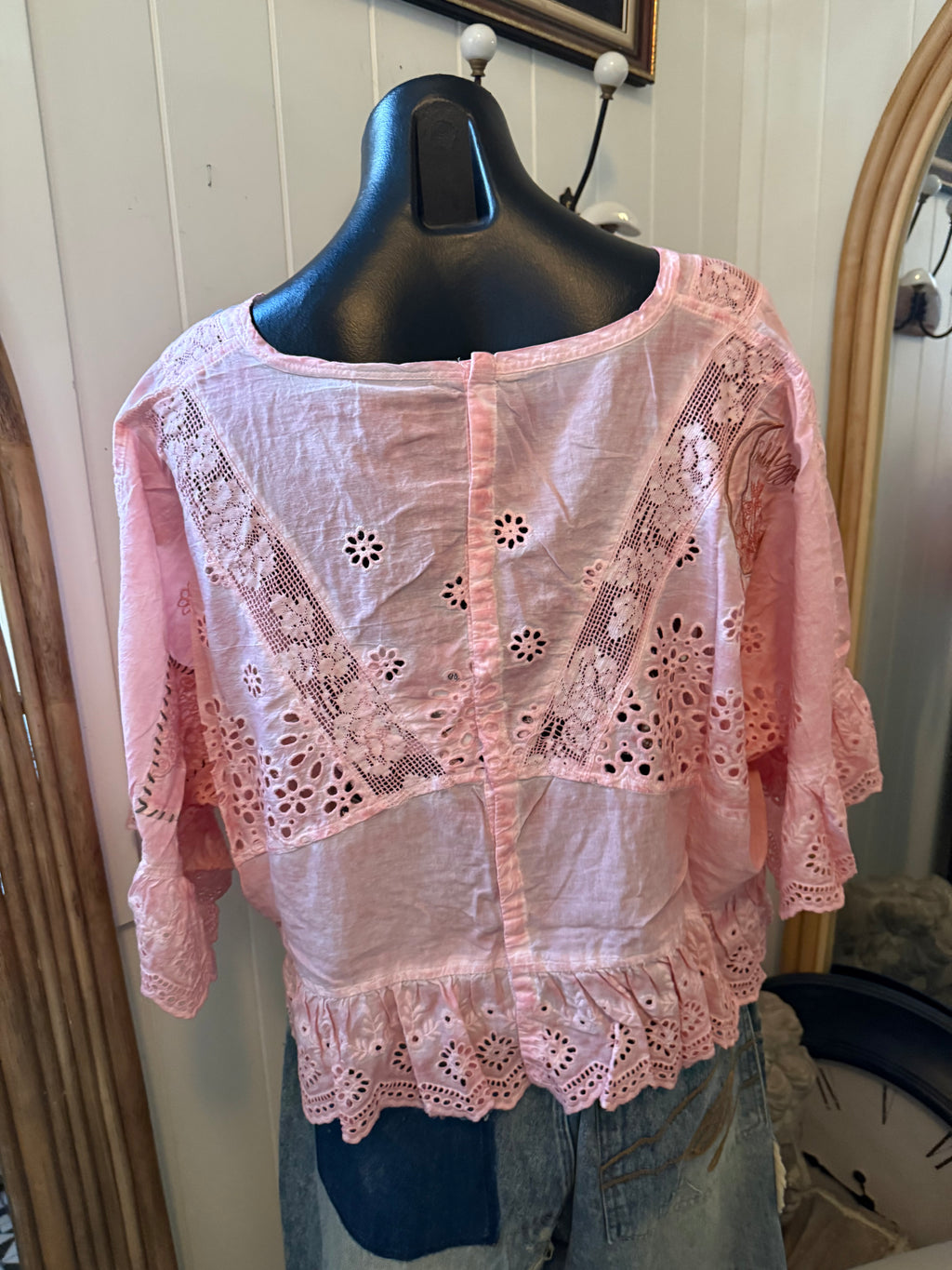 Jaded gypsy softly warn eyelet top in soft pink