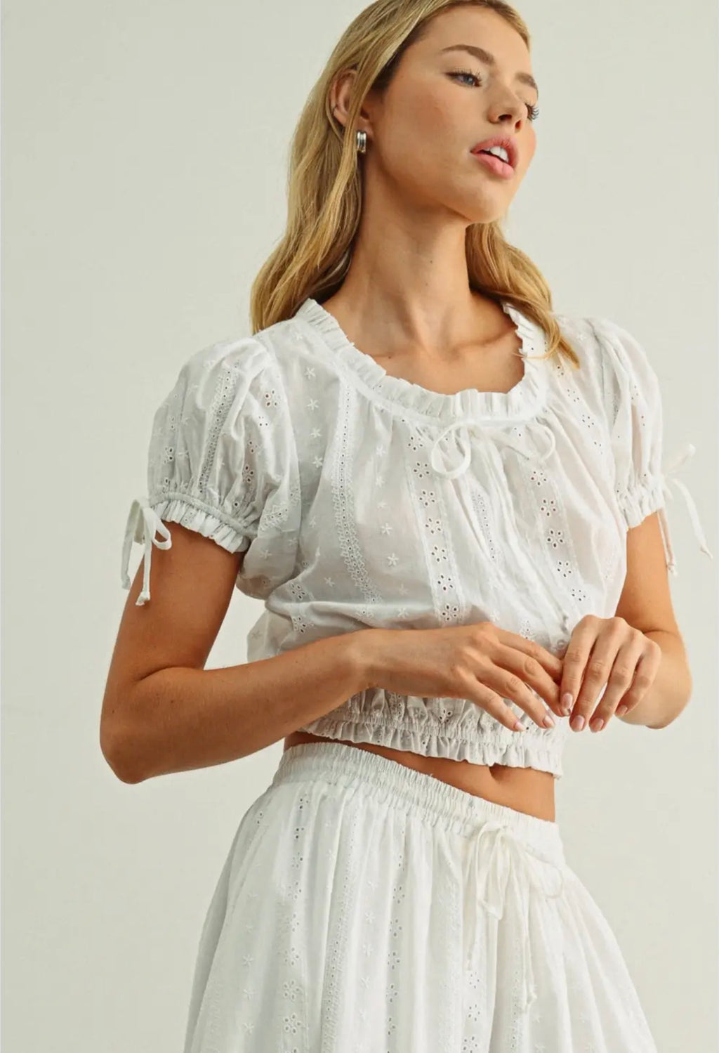 Miou muse embroider peasant top white