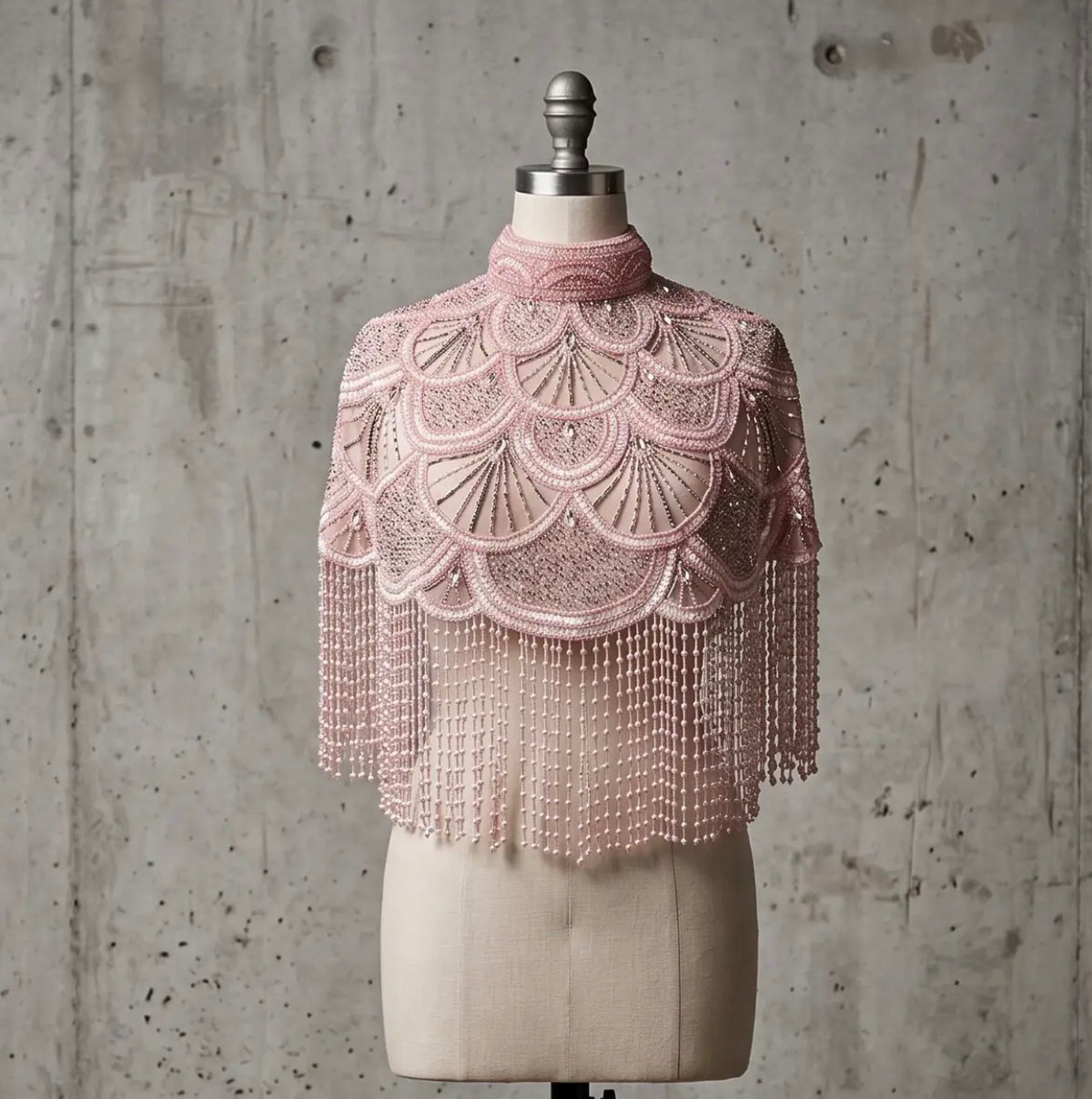 Rose reverie beaded caplet fringe cape
