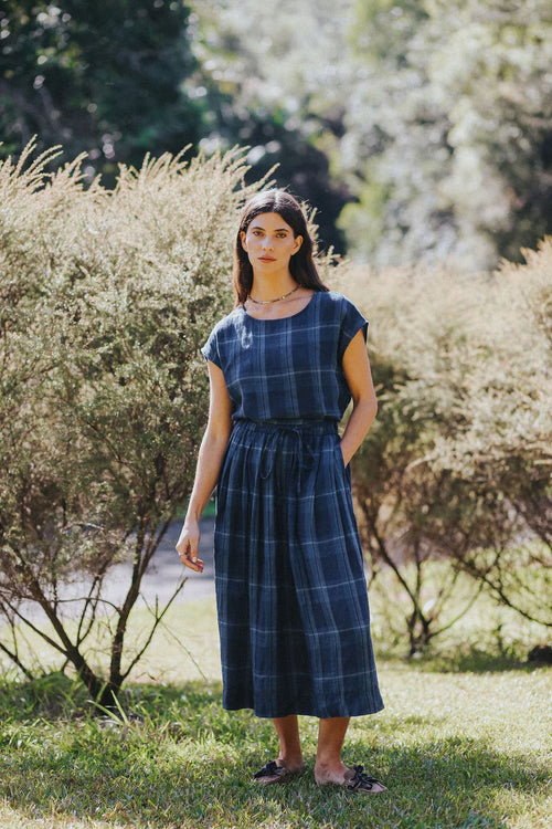 Montaigne Amélie Linen Skirt Blue Check O/S
