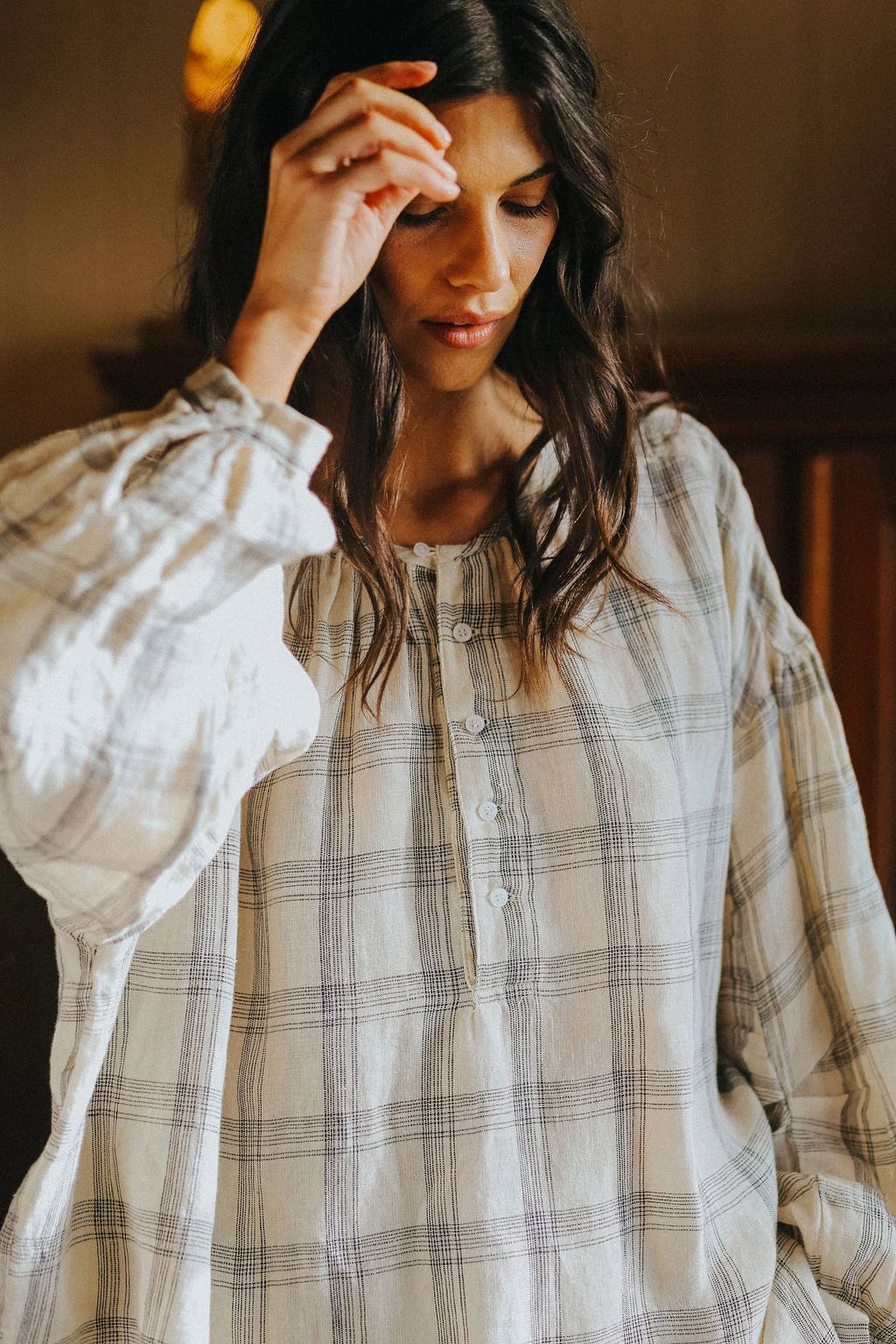 Montaigne Dante Check Linen Top O/S