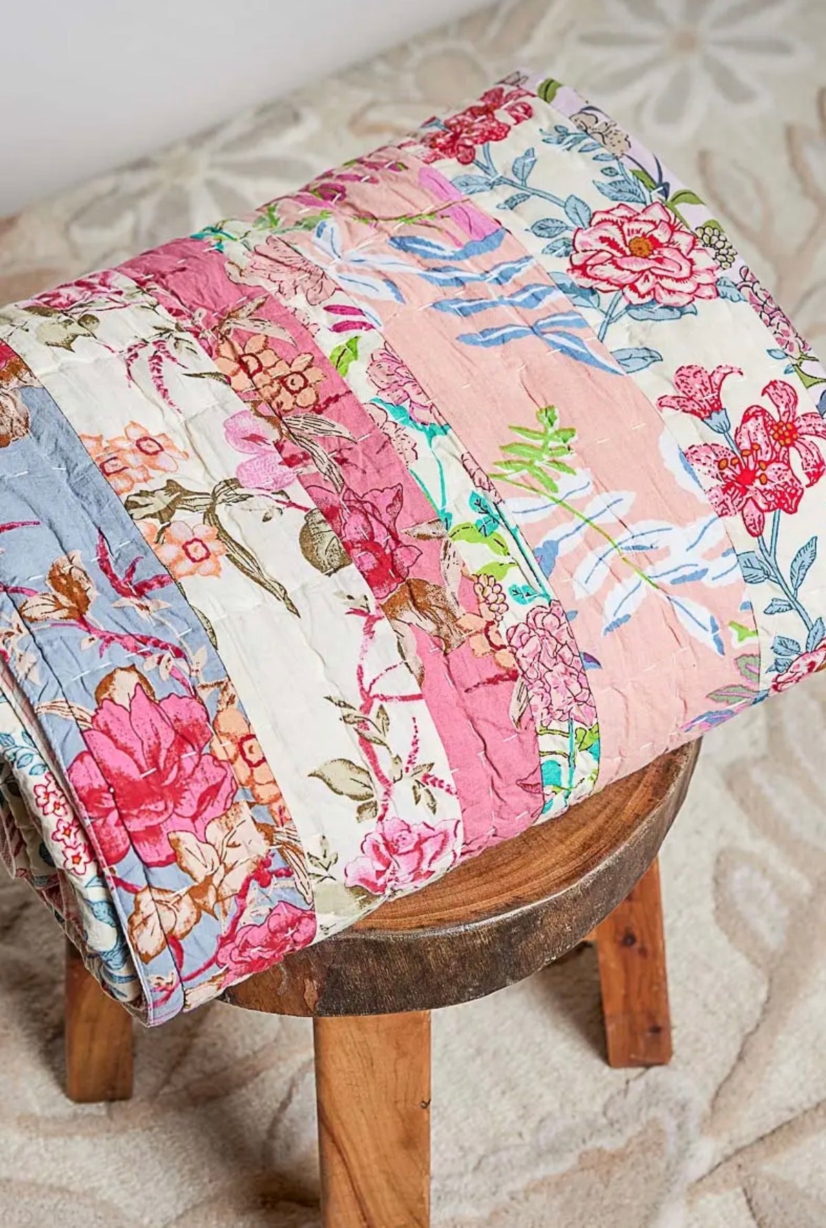 Laura floral patch work botanical print blanket