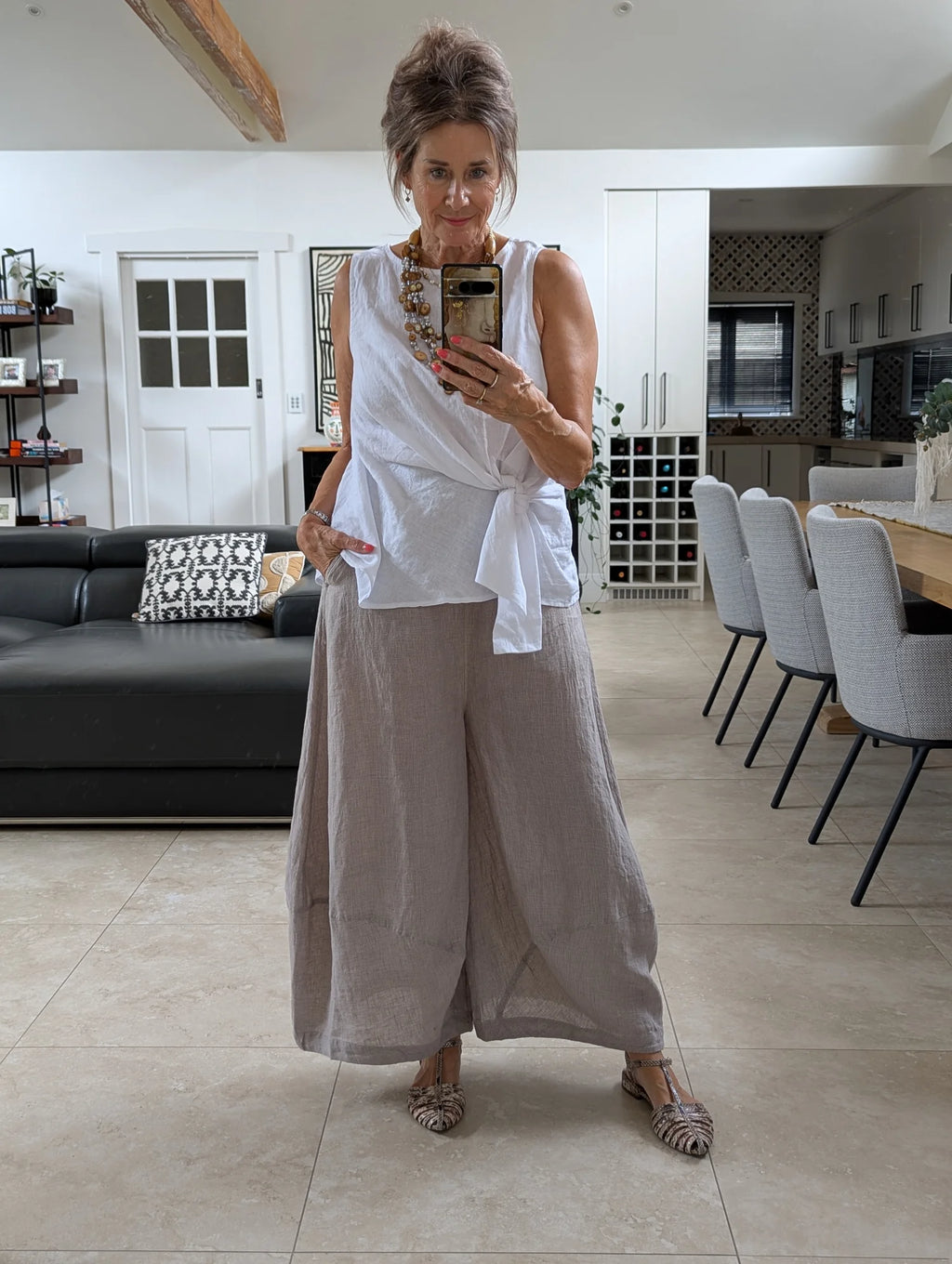 Montaigne Coco Front Tie Up Linen Top