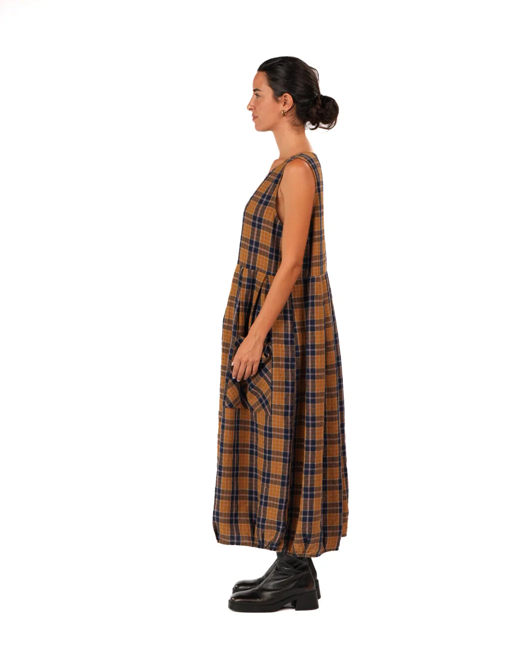 Montaigne Sartene dress blue tweed check French linen