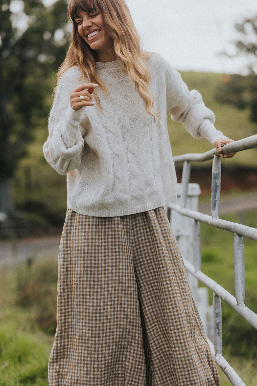  Eadie French Linen Pant with Gathering Detail in Gingham - Stay Wild Collective  