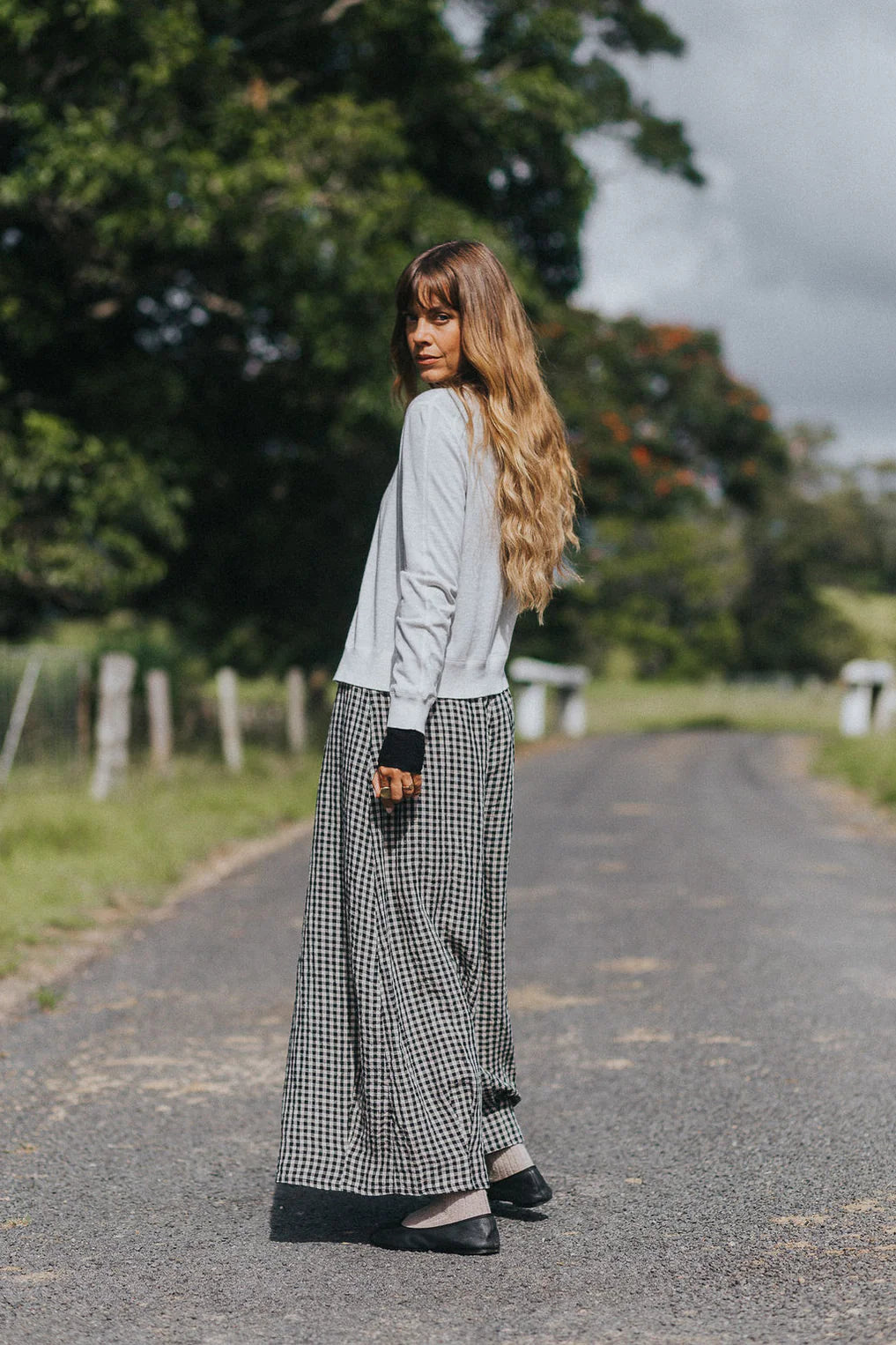  Eadie French Linen Pant with Gathering Detail in Gingham - Stay Wild Collective  
