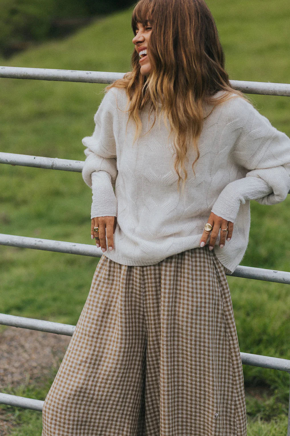  Eadie French Linen Pant with Gathering Detail in Gingham - Stay Wild Collective  
