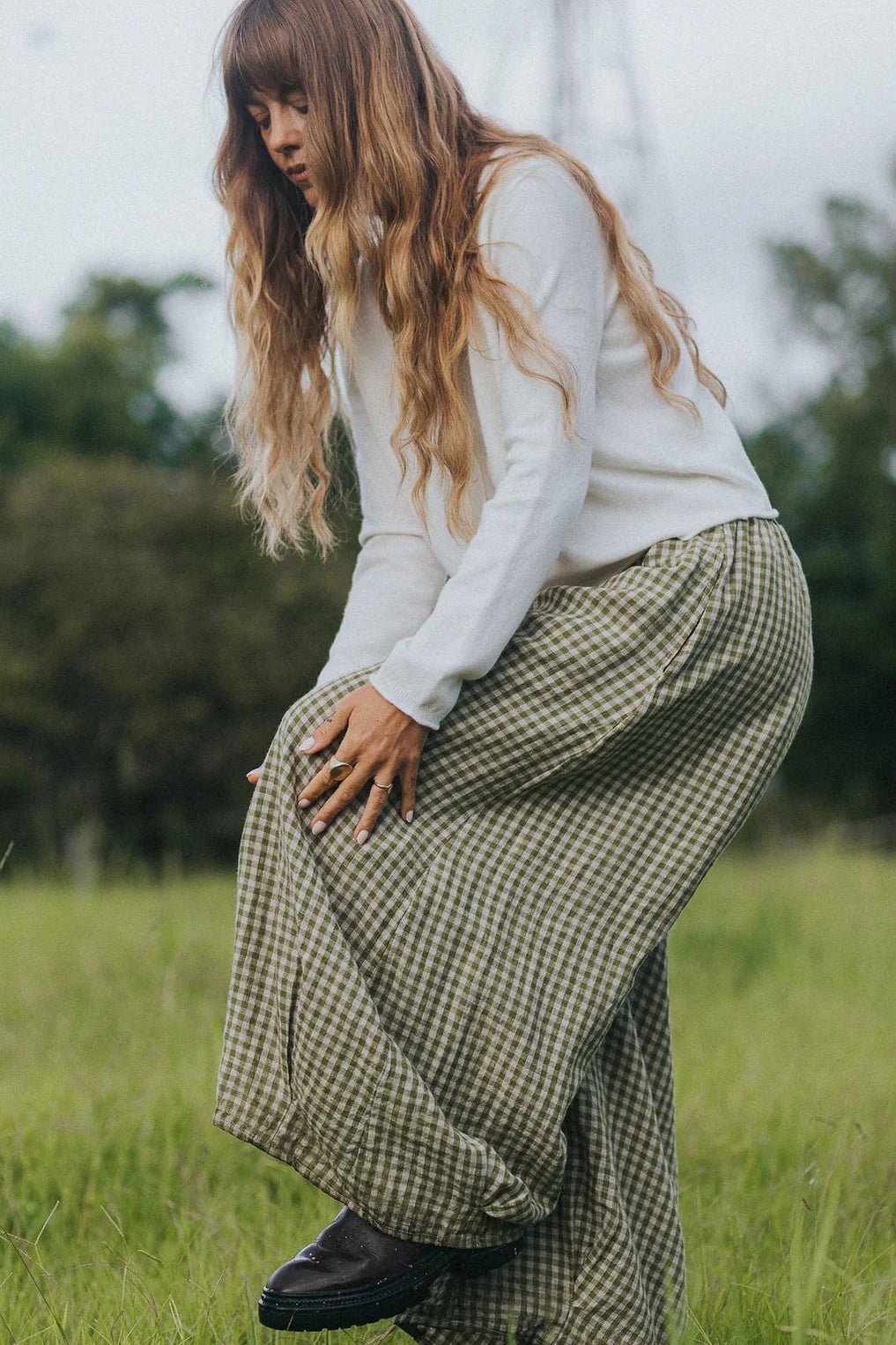  Eadie French Linen Pant with Gathering Detail in Gingham - Stay Wild Collective  