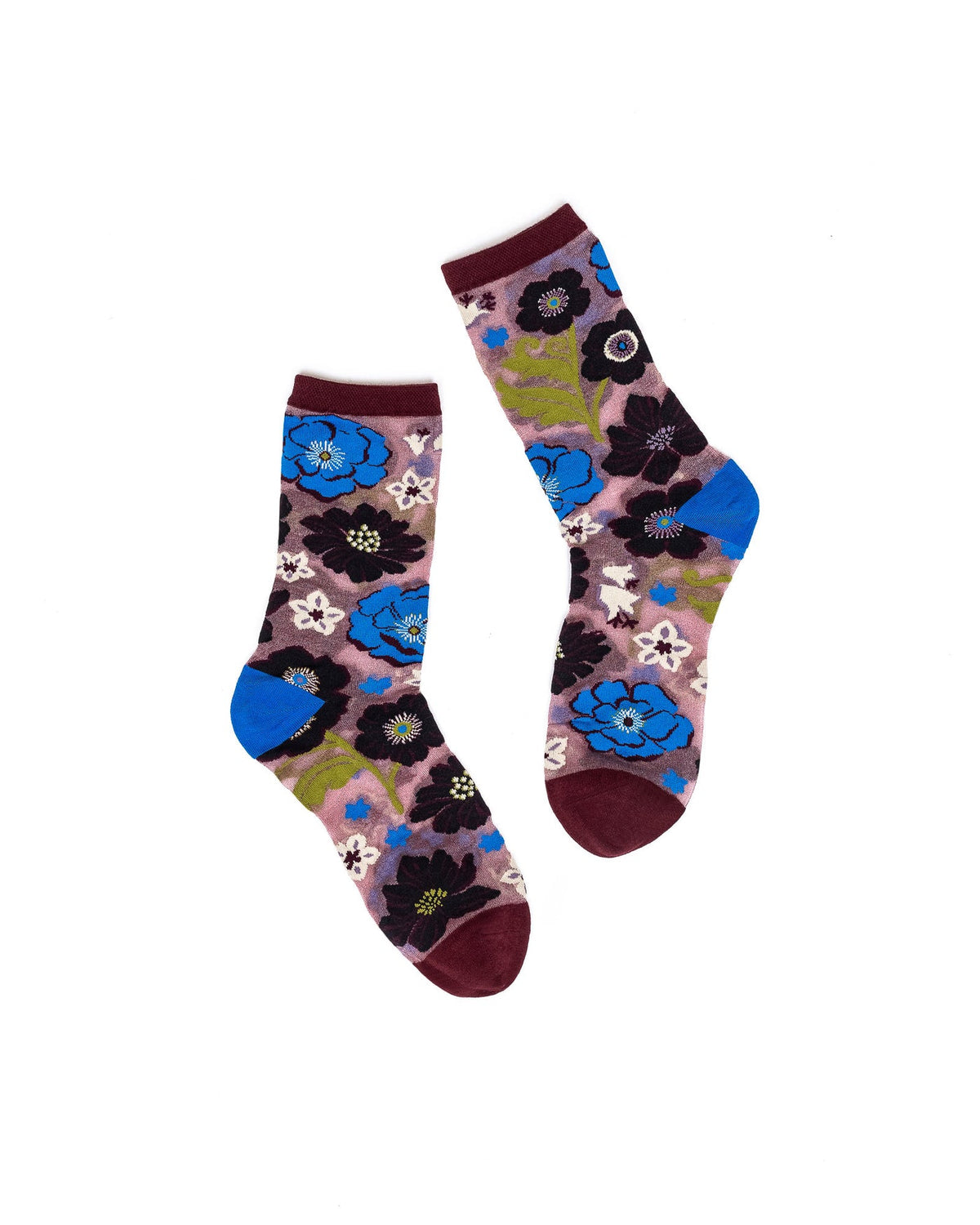 Electric Dusk Floral Shimmer Sheer Crew Sock - Stay Wild Collective