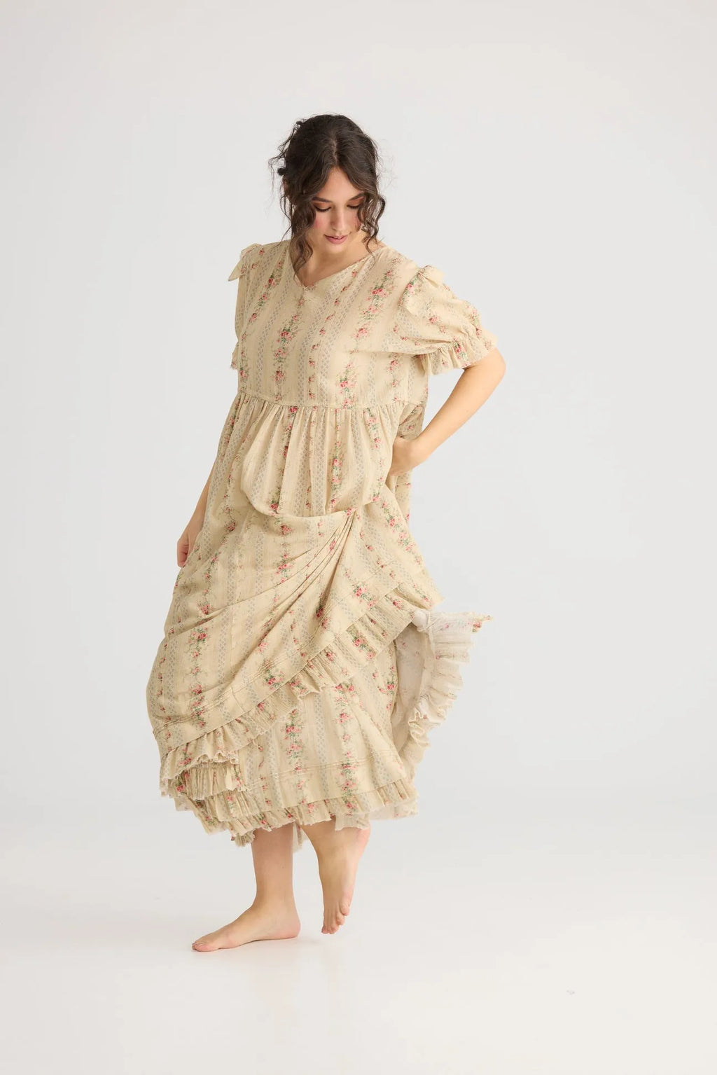 Emmeline Empire line ruffled vintage french floral dress, miss roses sister violet - Stay Wild Collective  