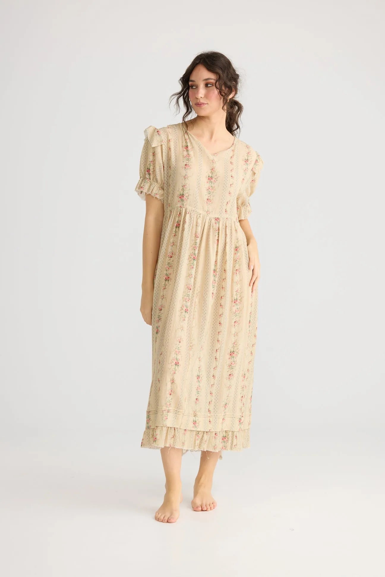 Emmeline Empire line ruffled vintage french floral dress, miss roses sister violet - Stay Wild Collective  