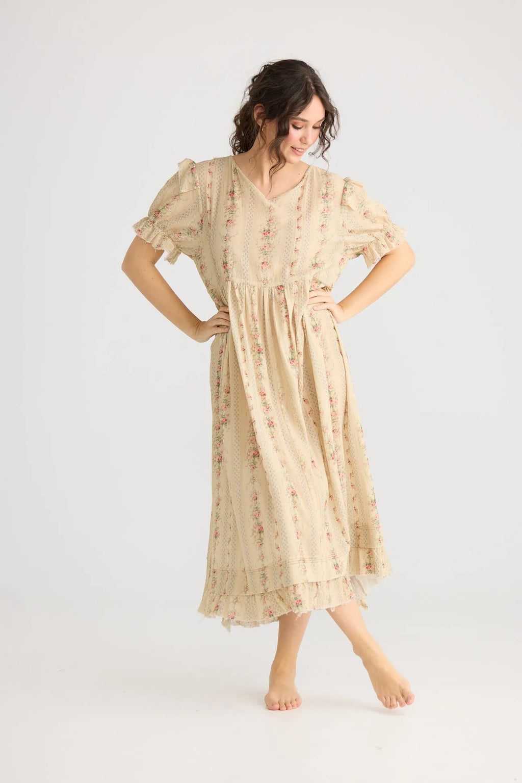 Emmeline Empire line ruffled vintage french floral dress, miss roses sister violet - Stay Wild Collective  