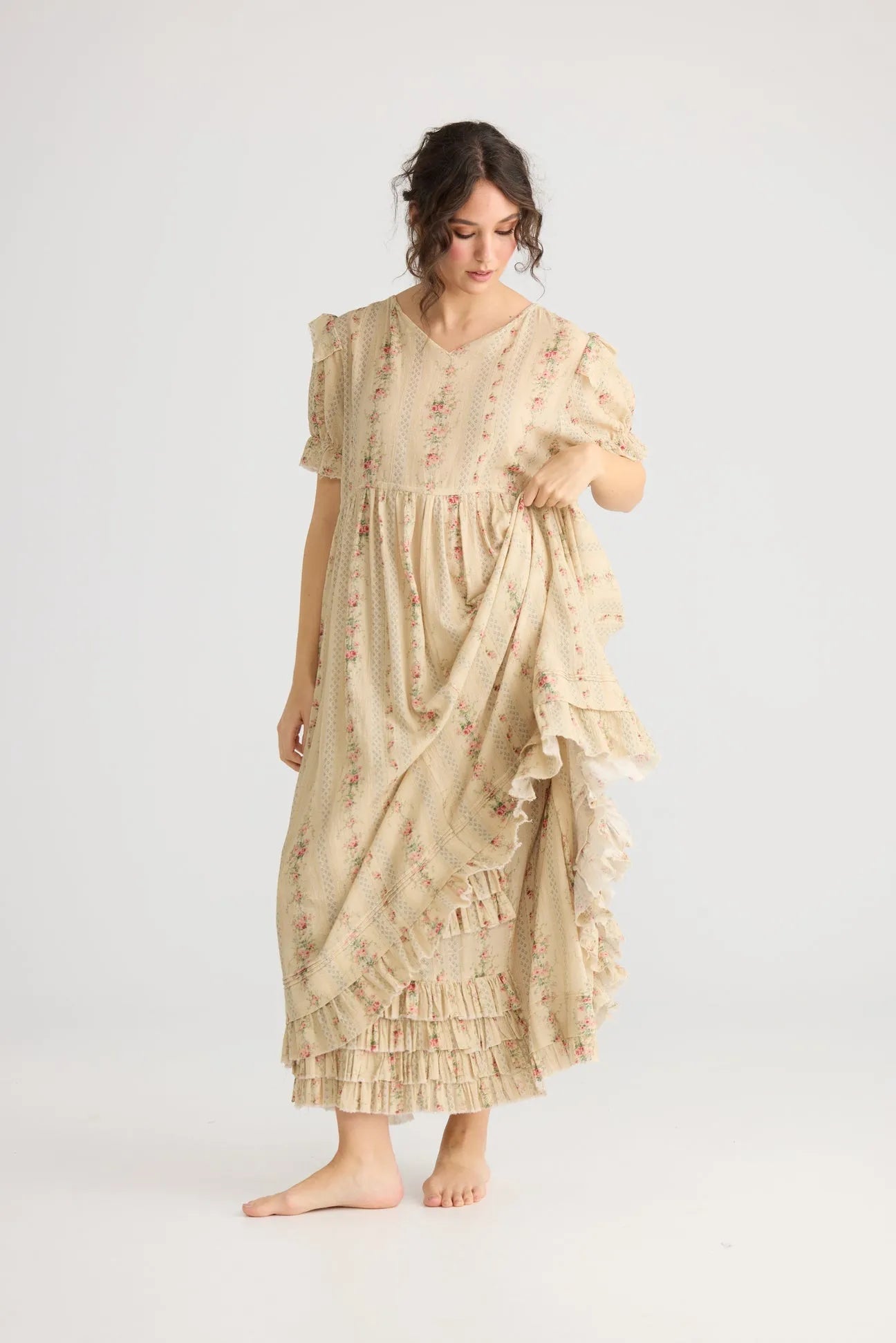 Emmeline Empire line ruffled vintage french floral dress, miss roses sister violet - Stay Wild Collective  