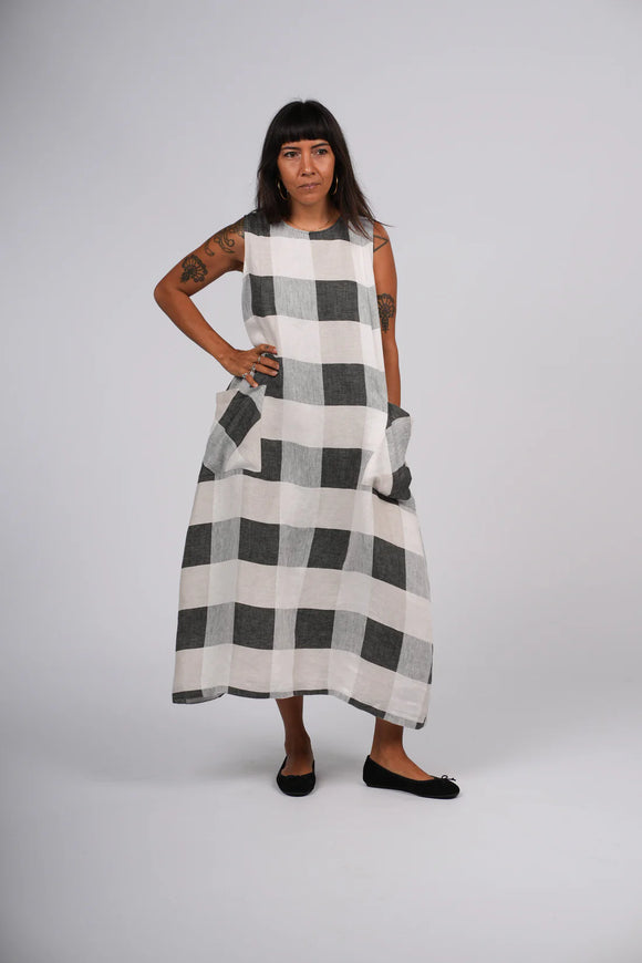 Montaigne Remy Linen Dress in Black Check