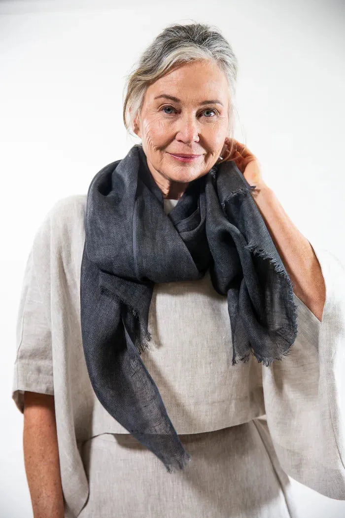 Evas Sunday Linen Gauze Scarf - Faded Ink - Stay Wild Collective  Scarf