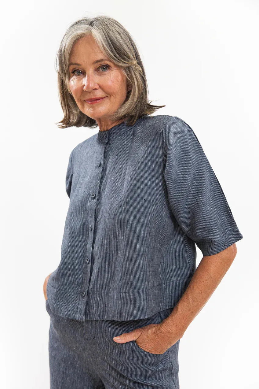 Evas Sunday Loretta Top - Navy Pinstripe - Stay Wild Collective  Top
