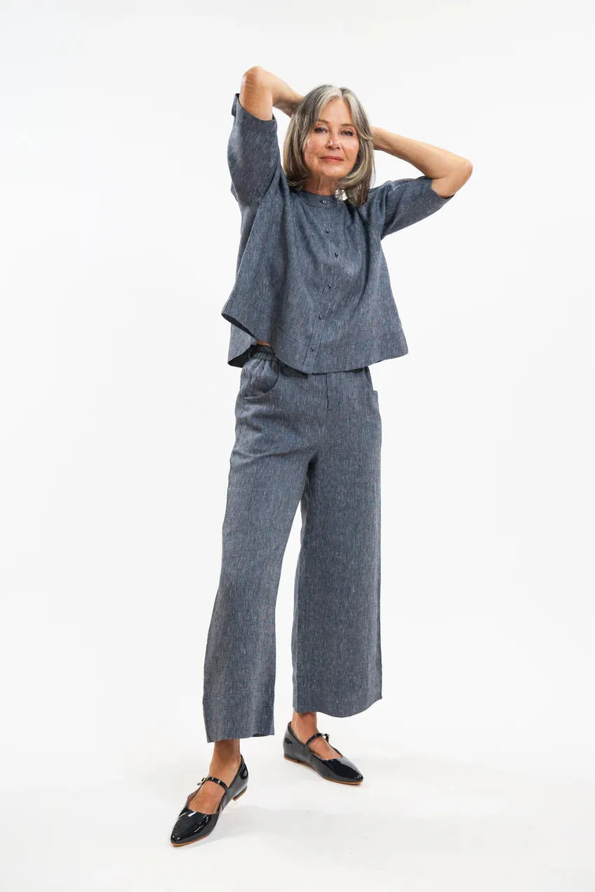 Evas Sunday Loretta Top - Navy Pinstripe - Stay Wild Collective  Top