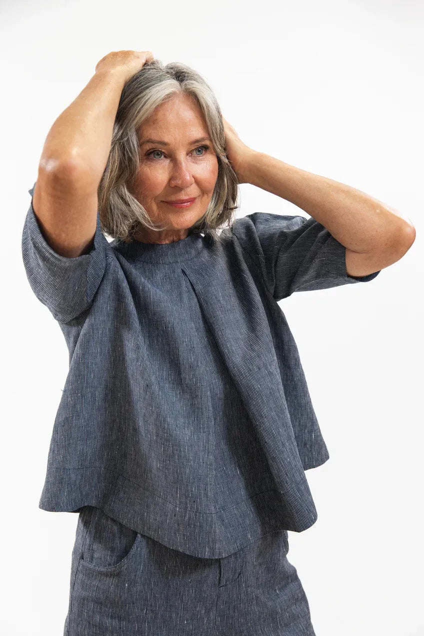 Evas Sunday Loretta Top - Navy Pinstripe - Stay Wild Collective  Top