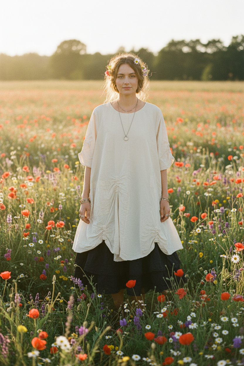 Vicky Tunic in White & Wendy Black Skirt