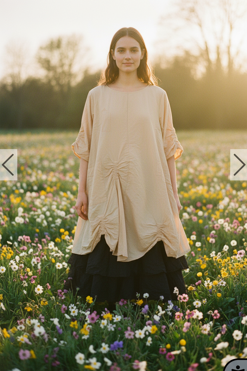 Vicky Tunic in Oat & Wendy Black Skirt