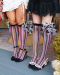 Parisian Stripe Bow Black Sheer Knee High Sock