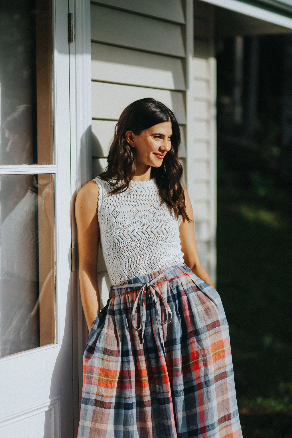 Montaigne Amélie Multi Check Linen Skirt with Belt O/S
