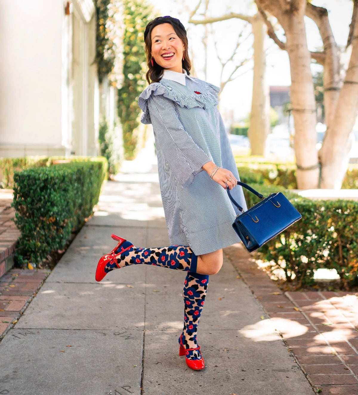 Bold blue sheer knee high socks