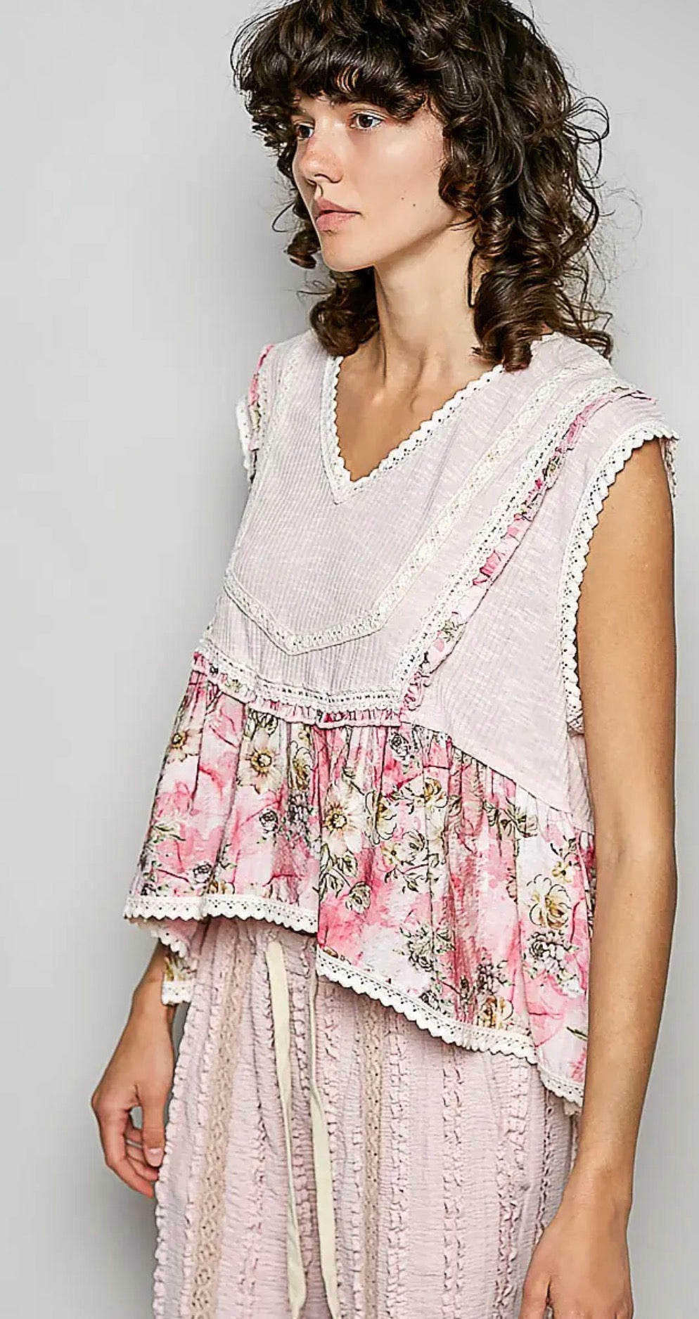Ruth v neck ruffle ribbed top