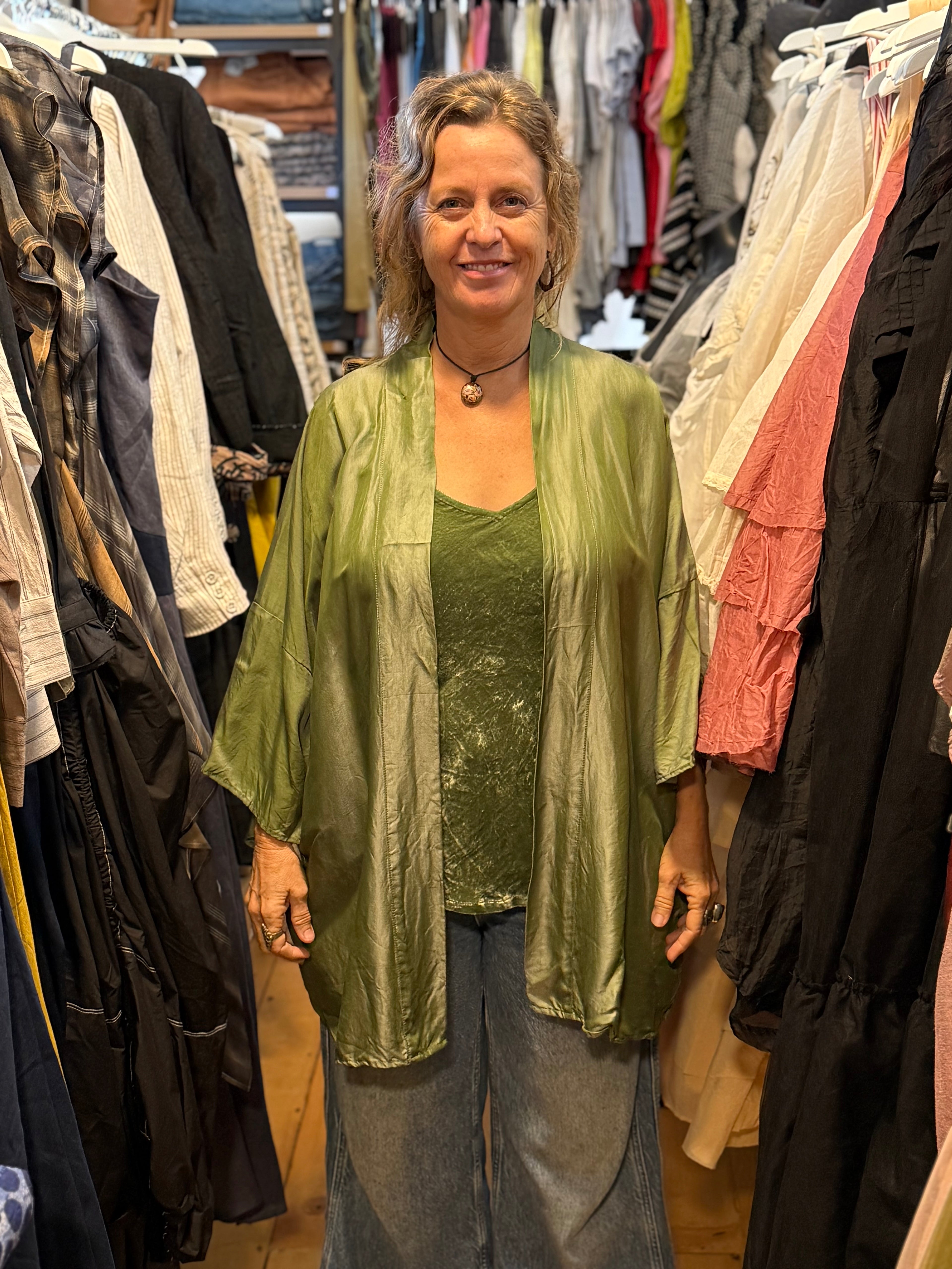 Otomo Crane Kimono Short O/S silk satin